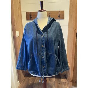 VTG Denim Hooded Button Up Drawstring Women's Jacket Blue Sz 22W 100% Cotton